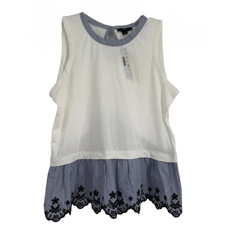 J. Crew Peplum Tulip-back Top size XS Blue White Stripe NWT Sleeveless